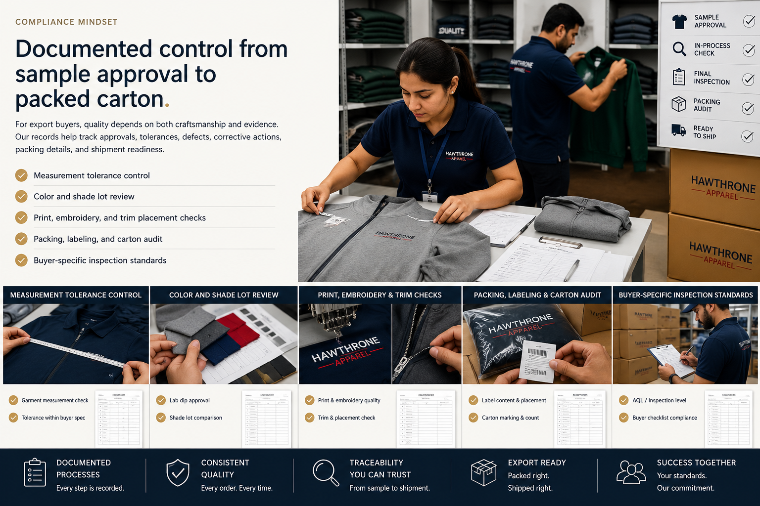 Testing and measurement checks for apparel quality control